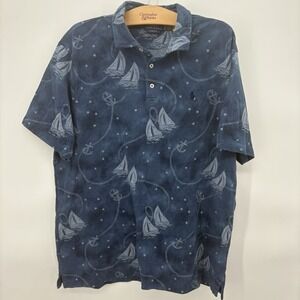Men's SZ XL Ralph Lauren Blue NAUTICAL SAILBOAT Mesh Classic Fit Polo Shirt #17C